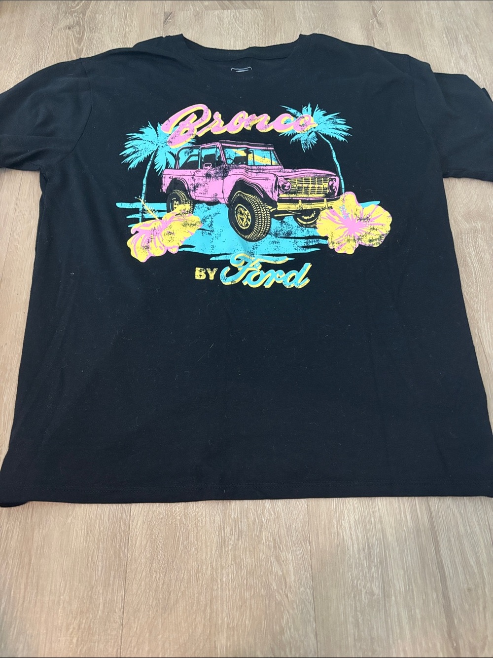 Ford Black Tee with Neon Pink, Teal & Yellow Bronco Graphic